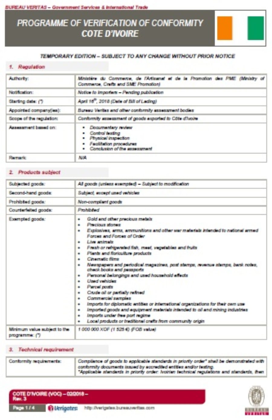 Côte d’Ivoire – Verification of Conformity Programme starts on April 16th, 2018